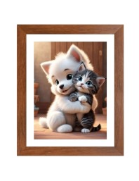 AI Funny Cute Dog & Cat Art Picture for Kids - 18x22 inches, Brown Color - Perfect Wall Decor for Children's Room