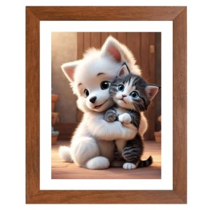 AI Funny Cute Dog & Cat Art Picture for Kids - 18x22 inches, Brown Color - Perfect Wall Decor for Children's Room