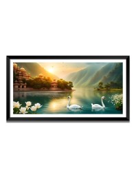 Nature Landscape Floating Frame Scenery Digital Print - (I5719) - 24x48 inch Modern Nature Wall Art for Living Room, Bedroom, Office, Hotels, Drawing Room