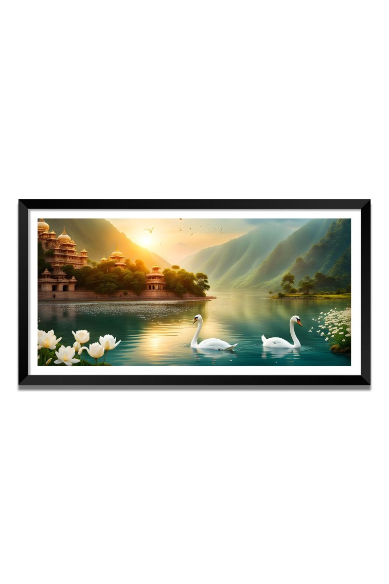 Nature Landscape Floating Frame Scenery Digital Print - (I5719) - 24x48 inch Modern Nature Wall Art for Living Room, Bedroom, Office, Hotels, Drawing Room