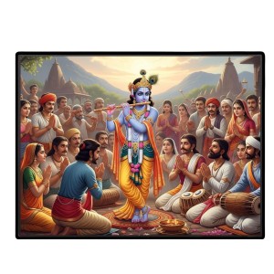 Lord Krishna Laminated Photo - 7x9 Inches, Divine Blessings For Home & Office And Temple Decoration (F16064)
