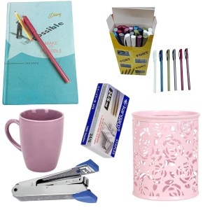 Combo of Exclusive Diary, Fort Ball Pen Box, Coffee Mug, Metal Pen Holder, Stapler & Pins (Office Combo/Writing Combo) Combo of Exclusive Diary, Fort Ball Pen Box, Coffee Mug, Metal Pen Holder, Stapler & Pins (Office Combo/Writing Combo)