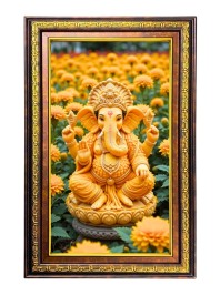 Lord Ganesha Digital Golden Balck Color Photo Frame | Hindu Religious Wall Decor | 12x18 Inches - Inspirational Wall Art For Office, Home Decor - Ideal Spiritual Gift (F16588)