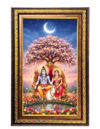Lord Shiva Parvathi Digital Golden Balck Color Photo Frame | Hindu Religious Wall Decor | 10x16 Inches - Inspirational Wall Art For Office, Home Decor - Ideal Spiritual Gift (F16723)