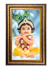 Lord Krishna Digital Golden Balck Color Photo Frame | Hindu Religious Wall Decor | 10x16 Inches - Inspirational Wall Art For Office, Home Decor - Ideal Spiritual Gift (F16790)