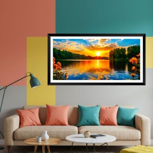 Nature Landscape Floating Frame Scenery Digital Print - (I5667) - 24x36 inch Modern Nature Wall Art for Living Room, Bedroom, Office, Hotels, Drawing Room