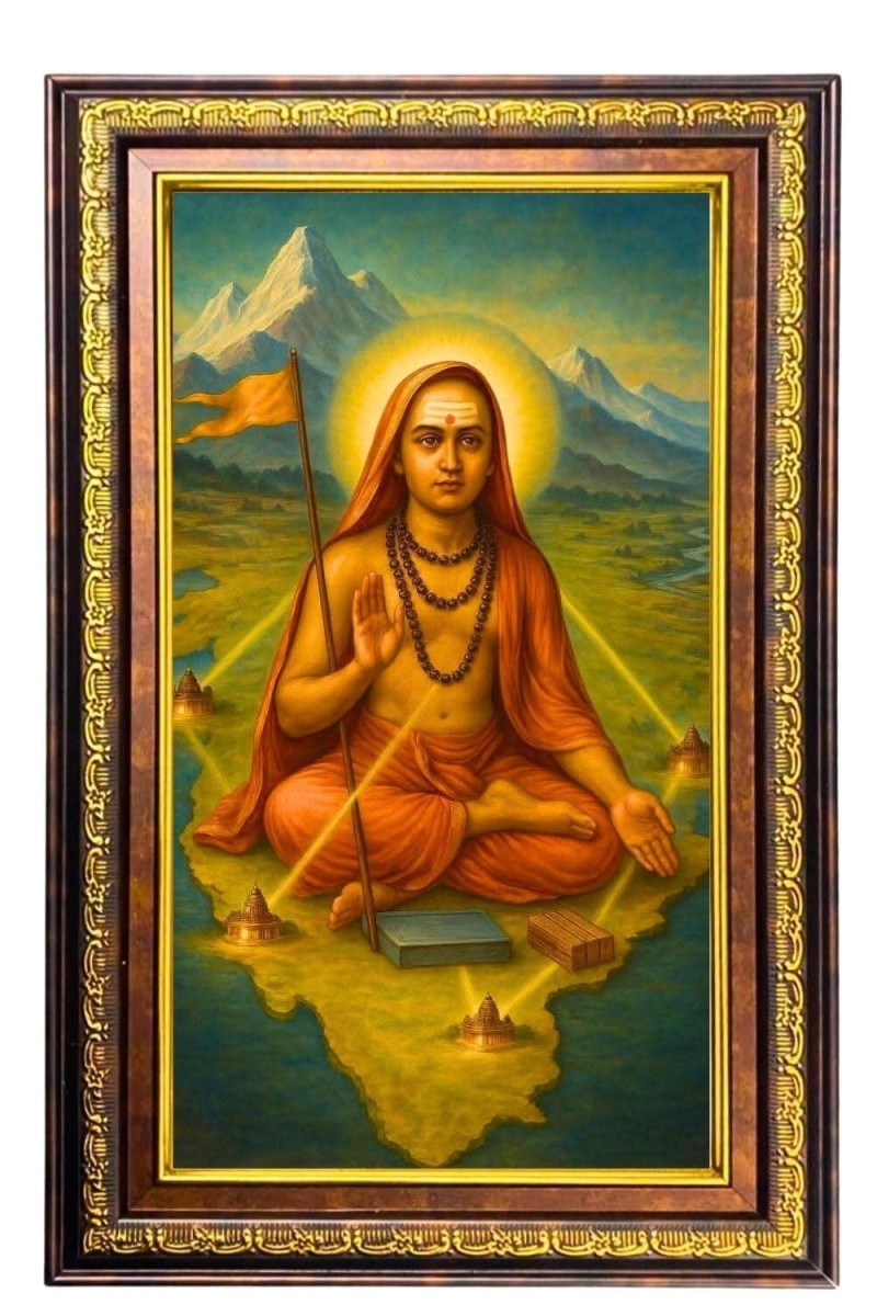 Adhi Shankarcharya Digital Golden Balck Color Photo Frame | Hindu Religious Wall Decor | 18x24 Inches - Inspirational Wall Art For Office, Home Decor - Ideal Spiritual Gift (F16940)