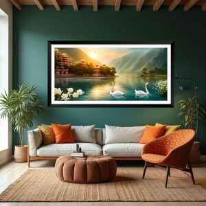 Nature Landscape Floating Frame Scenery Digital Print - (I5719) - 12x24 inch Modern Nature Wall Art for Living Room, Bedroom, Office, Hotels, Drawing Room