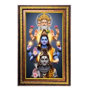 Bramha Vishnu Shiva Digital Golden Balck Color Photo Frame | Hindu Religious Wall Decor | 10x16 Inches - Inspirational Wall Art For Office, Home Decor - Ideal Spiritual Gift (F16661)