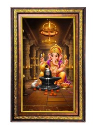 Lord Ganesha Digital Golden Balck Color Photo Frame | Hindu Religious Wall Decor | 16x22 Inches - Inspirational Wall Art For Office, Home Decor - Ideal Spiritual Gift (F16884)