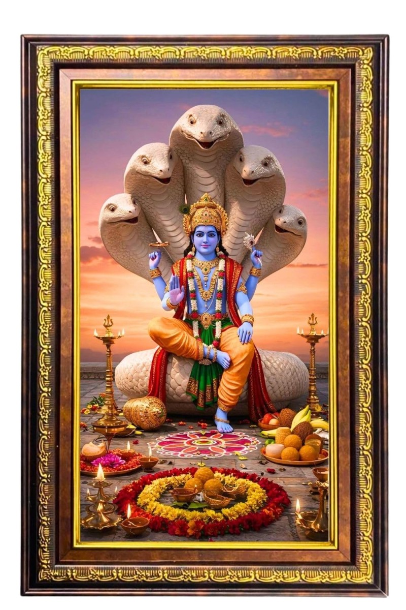 Lord Vishnu Digital Golden Balck Color Photo Frame | Hindu Religious Wall Decor | 12x18 Inches - Inspirational Wall Art For Office, Home Decor - Ideal Spiritual Gift (F16867)