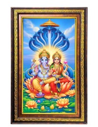 Lord Ganesha And Lakshmi Digital Golden Balck Color Photo Frame | Hindu Religious Wall Decor | 16x22 Inches - Inspirational Wall Art For Office, Home Decor - Ideal Spiritual Gift (F16808)