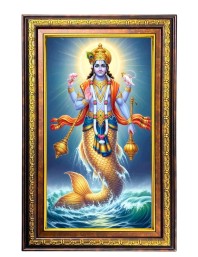 Lord Vishnu Digital Golden Balck Color Photo Frame | Hindu Religious Wall Decor | 14x20 Inches - Inspirational Wall Art For Office, Home Decor - Ideal Spiritual Gift (F16860)