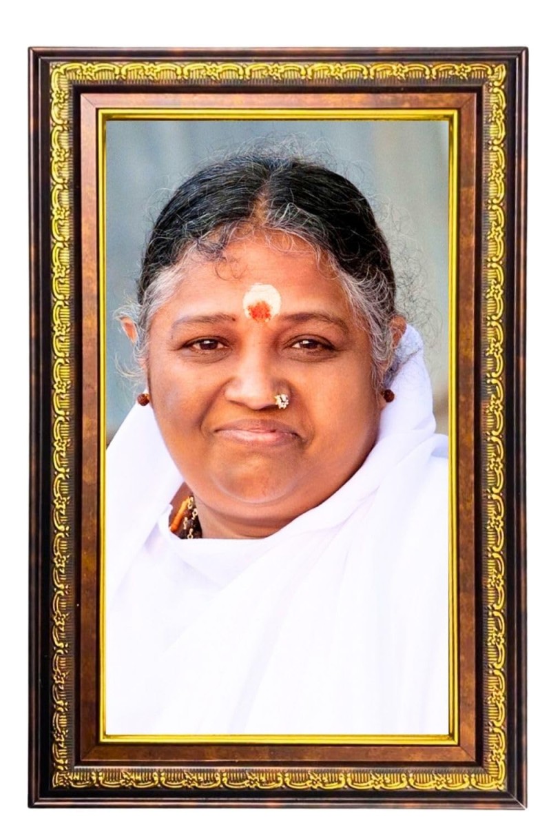 Sri Mata Amritanandamayi Devi Digital Golden Balck Color Photo Frame | Hindu Religious Wall Decor | 14x20 Inches - Inspirational Wall Art For Office, Home Decor - Ideal Spiritual Gift (F16634)