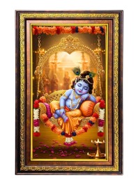 Lord Krishna Digital Golden Balck Color Photo Frame | Hindu Religious Wall Decor | 16x22 Inches - Inspirational Wall Art For Office, Home Decor - Ideal Spiritual Gift (F16929)