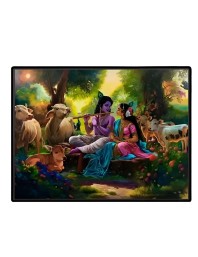 Lord RadhaKrishna Laminated Photo - 5x7 Inches, Divine Blessings For Home & Office And Temple Decoration (F16089)