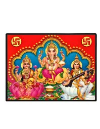 Lord Ganesha Maa Laxmi Sarswati Laminated Photo - 11x13 Inches, Divine Blessings For Home & Office And Temple Decoration (F16138)