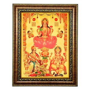 Hitech Sales Lord Sri Laxmi Ganesh Saraswati gold plated photo with Light Weighted Waterproof Glass Cover 9X7 Wooden Frames for Table, Temple Wall, Mandir, Gym, and Outdoor Spaces, Home Decor Hitech Sales Lord Sri Laxmi Ganesh Saraswati gold plated photo with Light Weighted Waterproof Glass Cover 9X7 Wooden Frames for Table, Temple Wall, Mandir, Gym, and Outdoor Spaces, Home Decor