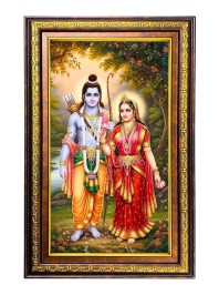 Lord Rama Sita Digital Golden Balck Color Photo Frame | Hindu Religious Wall Decor | 18x24 Inches - Inspirational Wall Art For Office, Home Decor - Ideal Spiritual Gift (F16714)