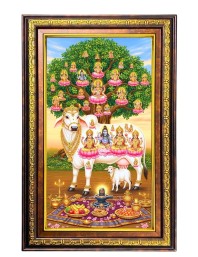 Kamadhenu Digital Golden Balck Color Photo Frame | Hindu Religious Wall Decor | 16x22 Inches - Inspirational Wall Art For Office, Home Decor - Ideal Spiritual Gift (F16787)