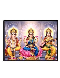 Lord Ganesha Maa Laxmi Saraswati Laminated Photo - 7x9 Inches, Divine Blessings For Home & Office And Temple Decoration (F16142)