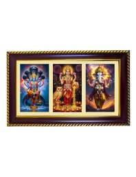 Vishnu-Laxmi-Ganesha Photo Frame 14x10 Inch | Glossy Maroon Polystyrene Frame | Divine Wall & Table Decor | Temple Decoration & Gift Item (Pack Of 1) (F20928)