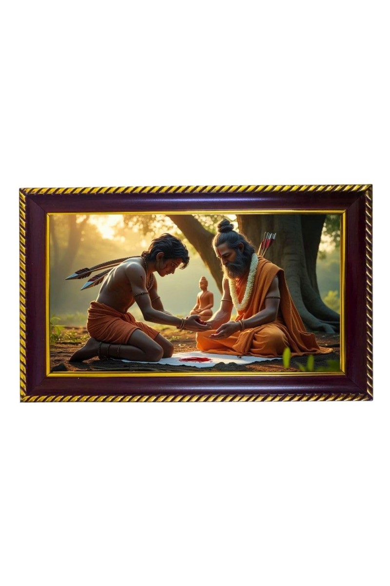 Lord Ekalavya Photo Frame 12x8 Inch | Glossy Maroon Polystyrene Frame | Divine Wall & Table Decor | Temple Decoration & Gift Item (Pack Of 1) (F20436)