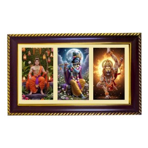 Ram-Krishna-Narshima Photo Frame 12x8 Inch | Glossy Maroon Polystyrene Frame | Divine Wall & Table Decor | Temple Decoration & Gift Item (Pack Of 1) (F21480)