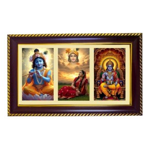 Krishna-RadhaRam Photo Frame 8x4 Inch | Glossy Maroon Polystyrene Frame | Divine Wall & Table Decor | Temple Decoration & Gift Item (Pack Of 1) (F21077)