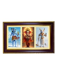Shiva-Ganpati-Nandi Photo Frame 8x4 Inch | Glossy Maroon Polystyrene Frame | Divine Wall & Table Decor | Temple Decoration & Gift Item (Pack Of 1) (F20853)