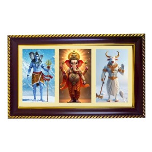 Shiva-Ganpati-Nandi Photo Frame 8x4 Inch | Glossy Maroon Polystyrene Frame | Divine Wall & Table Decor | Temple Decoration & Gift Item (Pack Of 1) (F20853)