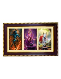 Shiva-Ganesha-Nandi Photo Frame 8x4 Inch | Glossy Maroon Polystyrene Frame | Divine Wall & Table Decor | Temple Decoration & Gift Item (Pack Of 1) (F20841)