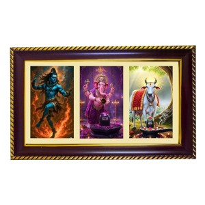 Shiva-Ganesha-Nandi Photo Frame 8x4 Inch | Glossy Maroon Polystyrene Frame | Divine Wall & Table Decor | Temple Decoration & Gift Item (Pack Of 1) (F20841)