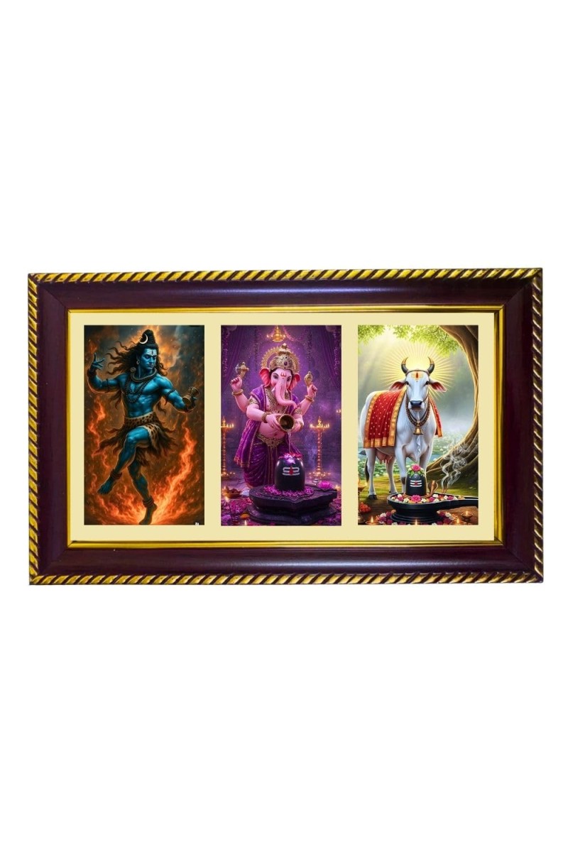 Shiva-Ganesha-Nandi Photo Frame 8x4 Inch | Glossy Maroon Polystyrene Frame | Divine Wall & Table Decor | Temple Decoration & Gift Item (Pack Of 1) (F20841)