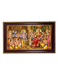 Lord Vishnu Laxmi Photo Frame 14x10 Inch | Glossy Maroon Polystyrene Frame | Divine Wall & Table Decor | Temple Decoration & Gift Item (Pack Of 1) (F20656)