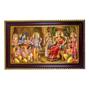 Lord Vishnu Laxmi Photo Frame 14x10 Inch | Glossy Maroon Polystyrene Frame | Divine Wall & Table Decor | Temple Decoration & Gift Item (Pack Of 1) (F20656)