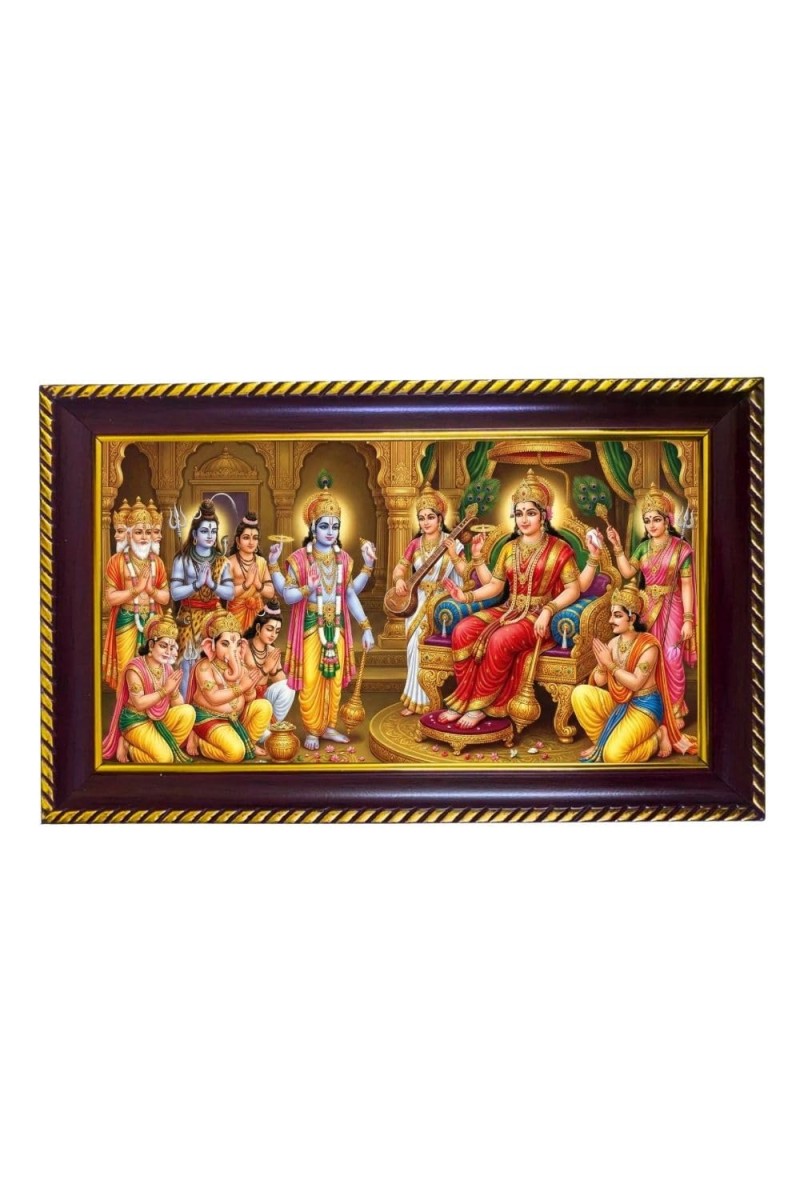 Lord Vishnu Laxmi Photo Frame 14x10 Inch | Glossy Maroon Polystyrene Frame | Divine Wall & Table Decor | Temple Decoration & Gift Item (Pack Of 1) (F20656)