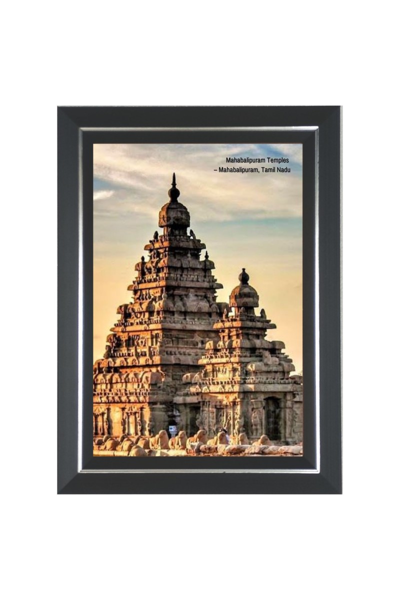 Mahabalipuram Temple Photo - Brown Color Frame, 10x14 Inch | Premium Quality Print |  Perfect for Home and Office Wall Decoration