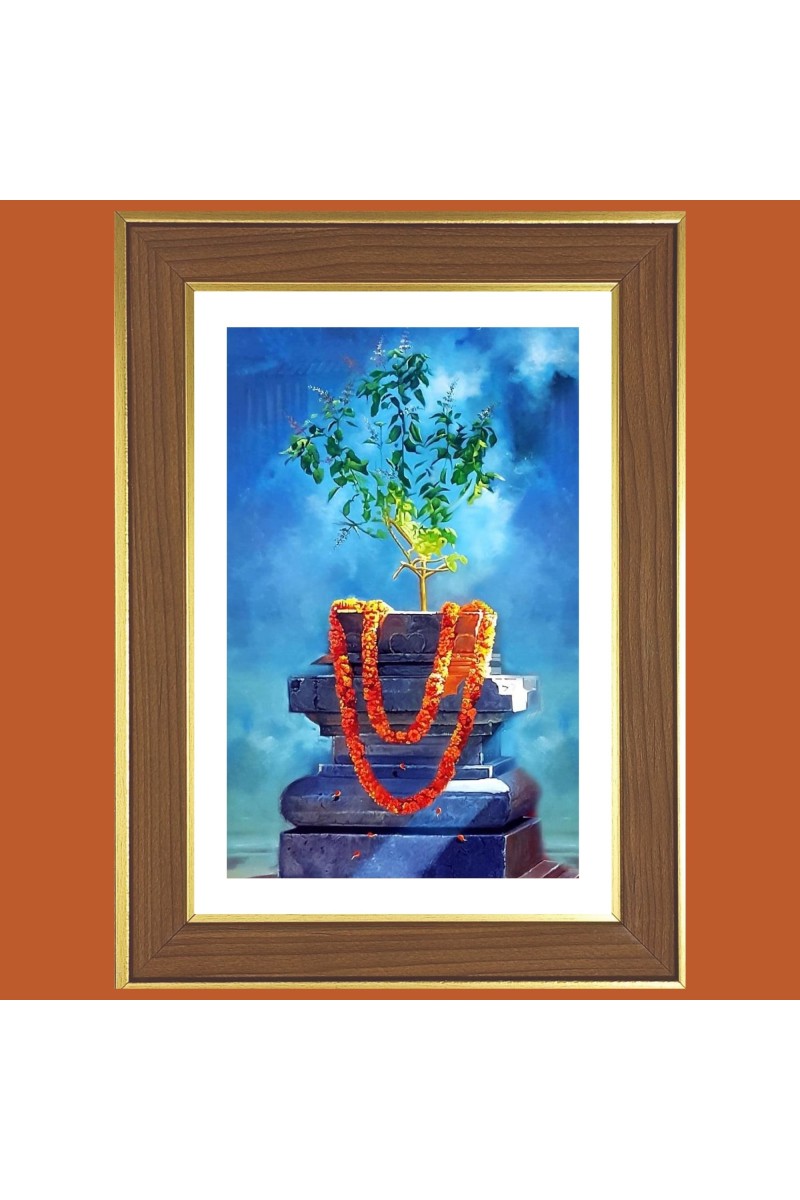Tulasi Plant Photo Frame  10x14 Inches-Brown Wooden Frame for Home , Office & Temple Decoration and Gifting