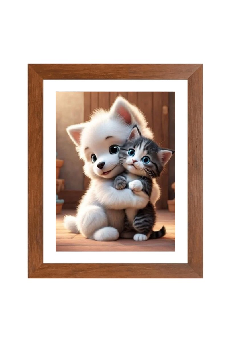 AI Funny AI Funny Cute Dog & Cat  Art Picture for Kids Art Picture for Kids - 10x14 inches, Brown Color - Perfect Wall Decor for Children's Room