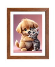 AI Funny AI Funny Cute Dog & Cat  Art Picture for Kids Art Picture for Kids - 10x14 inches, Brown Color - Perfect Wall Decor for Children's Room