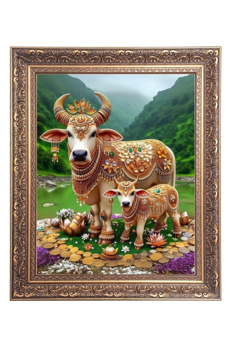 Kamdhenu Cow Big Photo Frame - 10x14 Inches for Home ,Temple &  Office Decoration