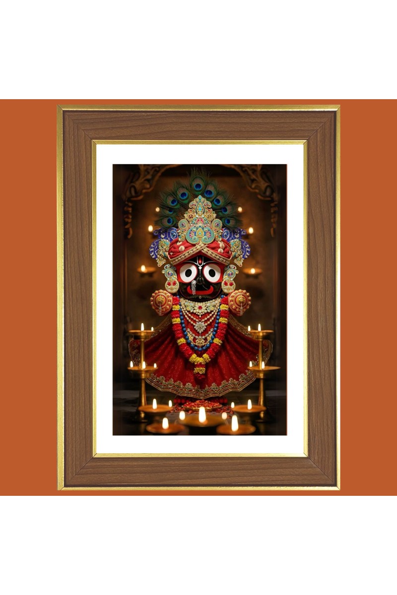 Lord Jagannath  Photo Frame  10x14 Inches-Brown Wooden Frame for Home , Office & Temple Decoration and Gifting