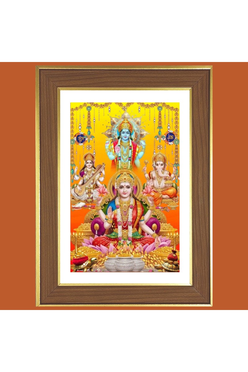 Dhana Lakshmi Photo Frame  10x14 Inches-Brown Wooden Frame for Home , Office & Temple Decoration and Gifting