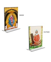 Car Desk/Table Top Sai Baba & Lokenath Baba  Acrylic T-Style Photo Stand - 2.5x3.5 Inches, Compact and Stylish Spiritual Display, easily change  2 photos ( Pack of 1 )
