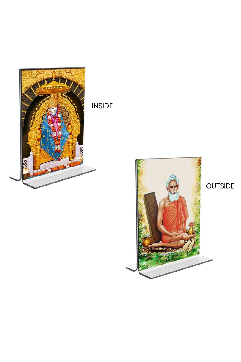 Car Desk/Table Top Sai Baba & Lokenath Baba  Acrylic T-Style Photo Stand - 2.5x3.5 Inches, Compact and Stylish Spiritual Display, easily change  2 photos ( Pack of 1 )