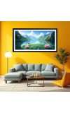 Nature Landscape Floating Frame Scenery Digital Print - 12x24 inch Modern Nature Wall Art for Living Room, Bedroom, Office, Hotels, Drawing Room