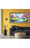 Nature Landscape Floating Frame Scenery Digital Print - 12x24 inch Modern Nature Wall Art for Living Room, Bedroom, Office, Hotels, Drawing Room