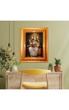 Goddess Saraswati Golden Designer Photo Frame | 10x14 Inch Religious Wall Hanging Frame for Home & Office Decoration | Hindu Deity Spiritual Gift Item