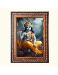 Sri Krishna Color Photo frame 10x14 Inch - Vibrant Religious Wall Art for Home ,Office Decor,Temple Decoration and Gifting.
